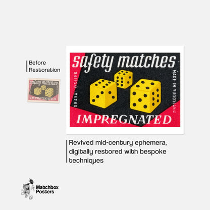 Dice - vintage matchbox label print - framed wall art preview