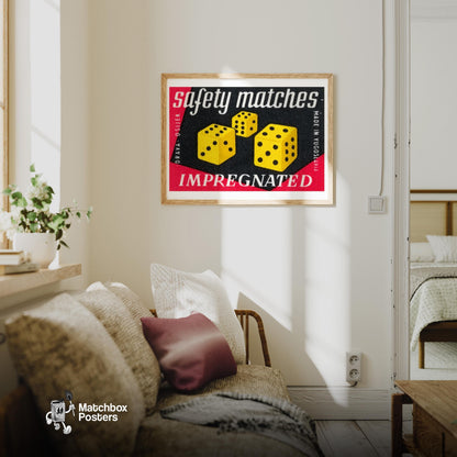 Dice - vintage matchbox label print - living room mockup