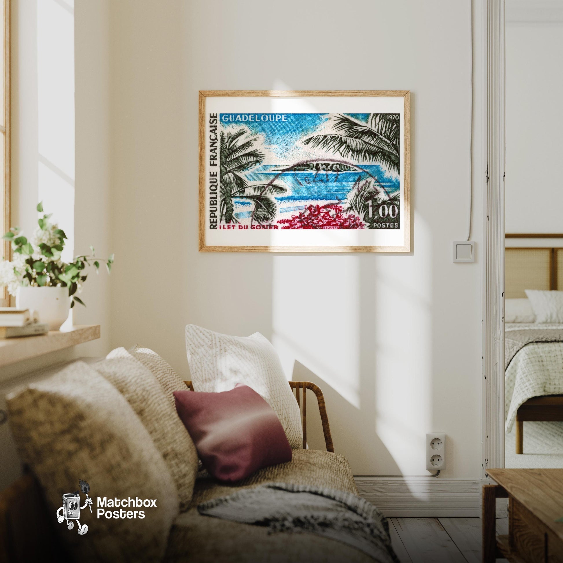 Tropical Island - vintage matchbox label print - living room mockup