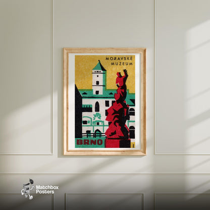 Moravské Muzeum - vintage matchbox label print - bedroom mockup