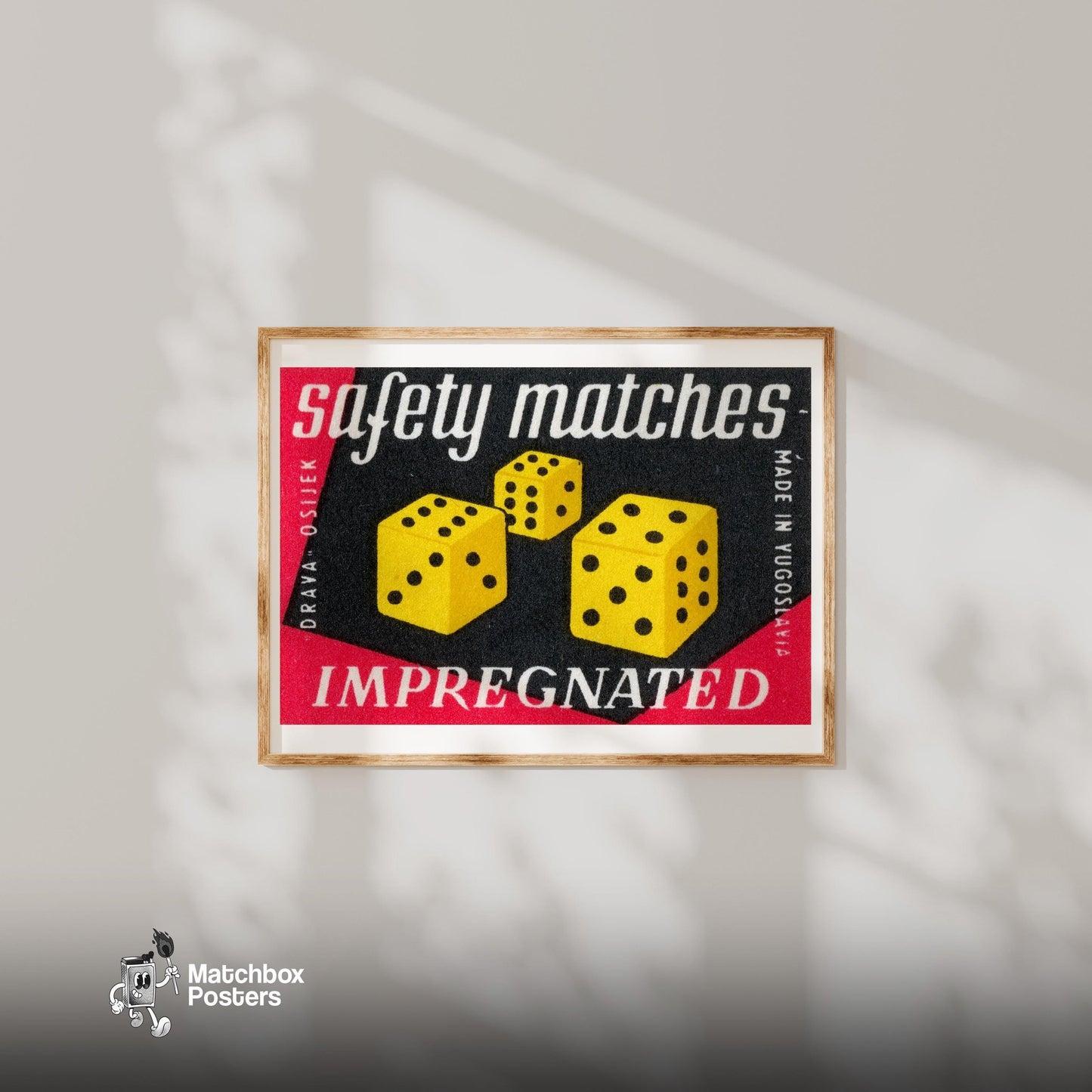 Dice - vintage matchbox label print - bedroom mockup