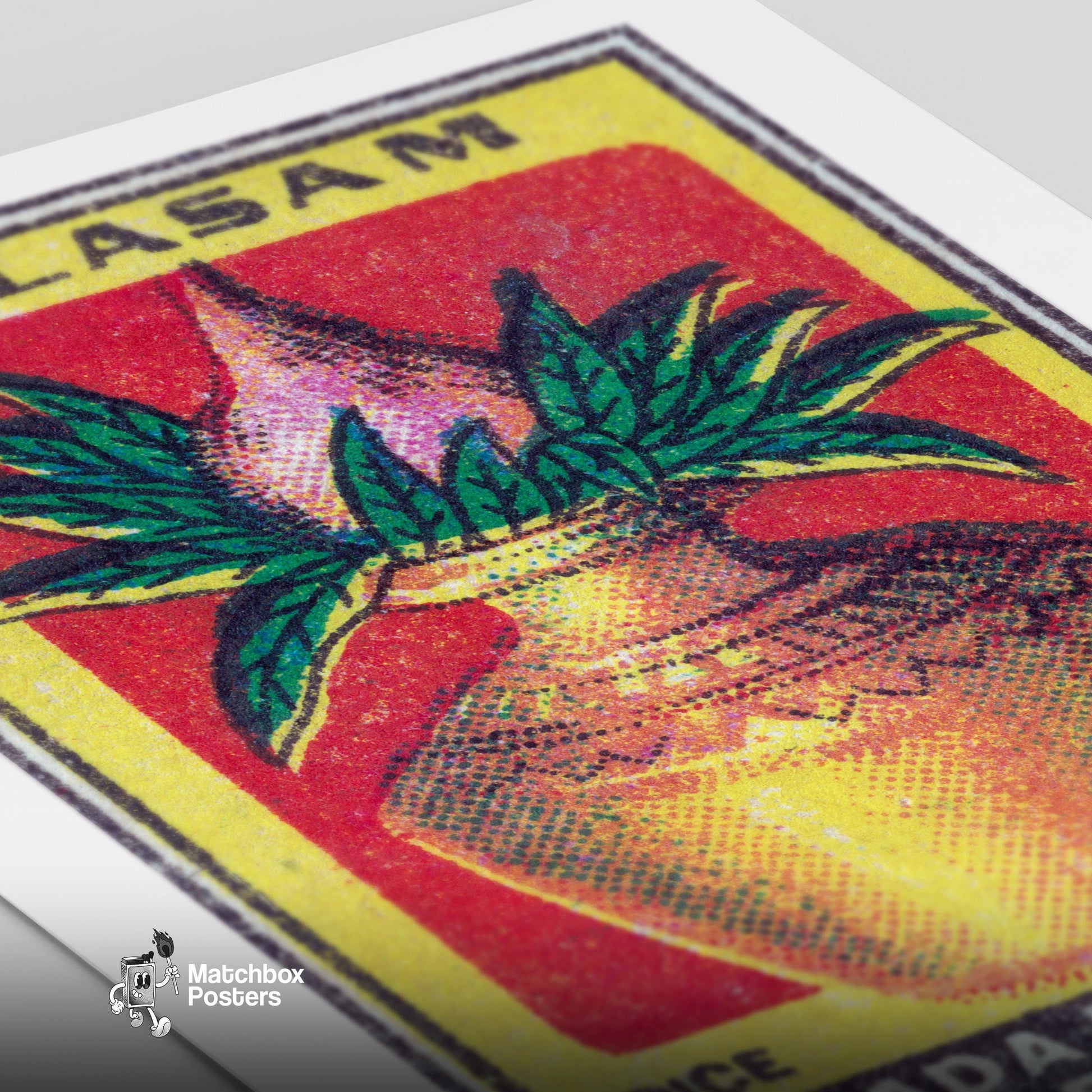 Decorative Pot with Leaves - vintage matchbox label print - close-up detail
