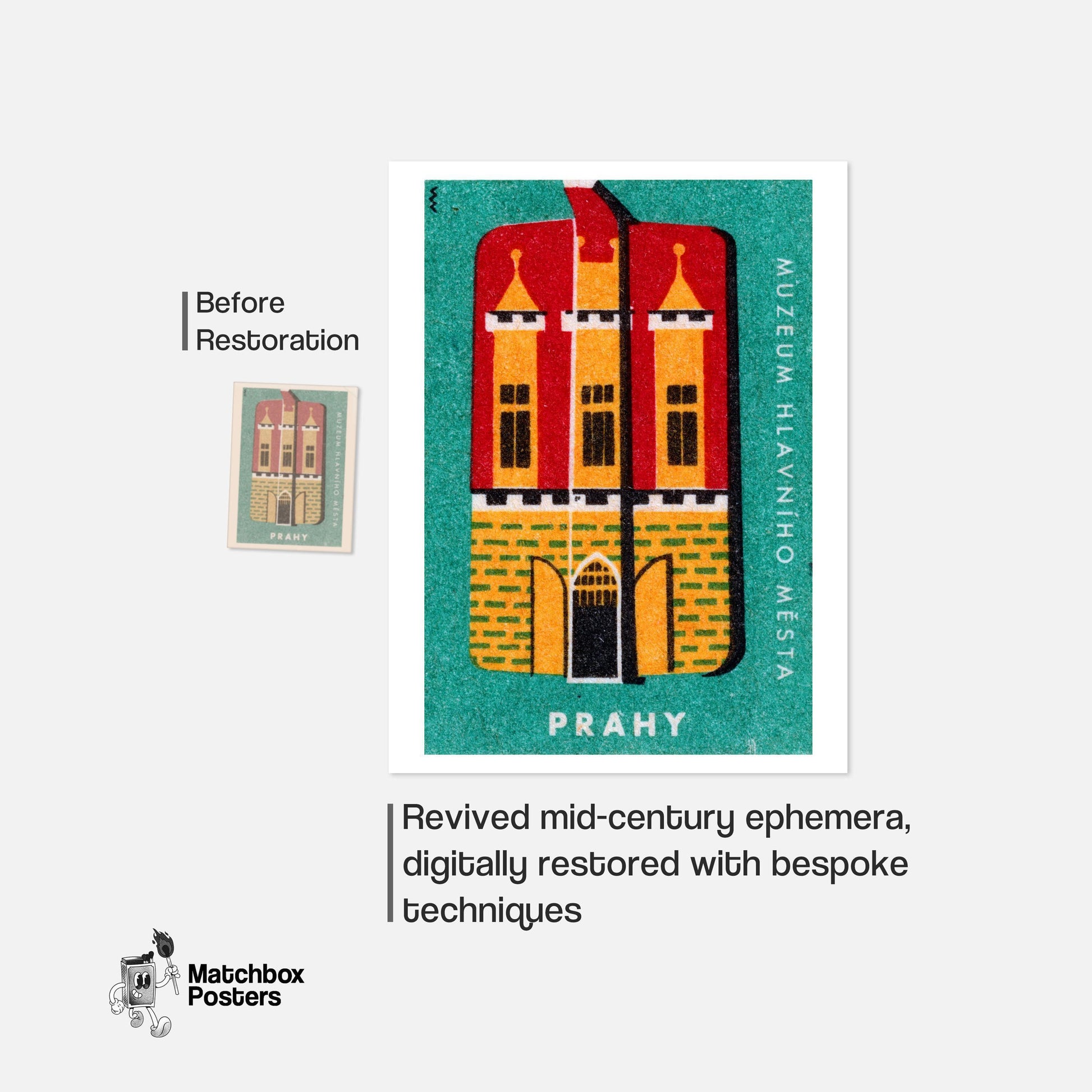 Prahy Castle - vintage matchbox label print - framed wall art preview