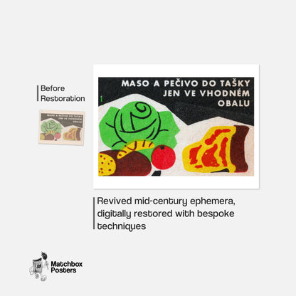 Cabbage and Meat - vintage matchbox label print - framed wall art preview