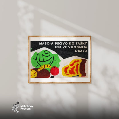 Cabbage and Meat - vintage matchbox label print - bedroom mockup