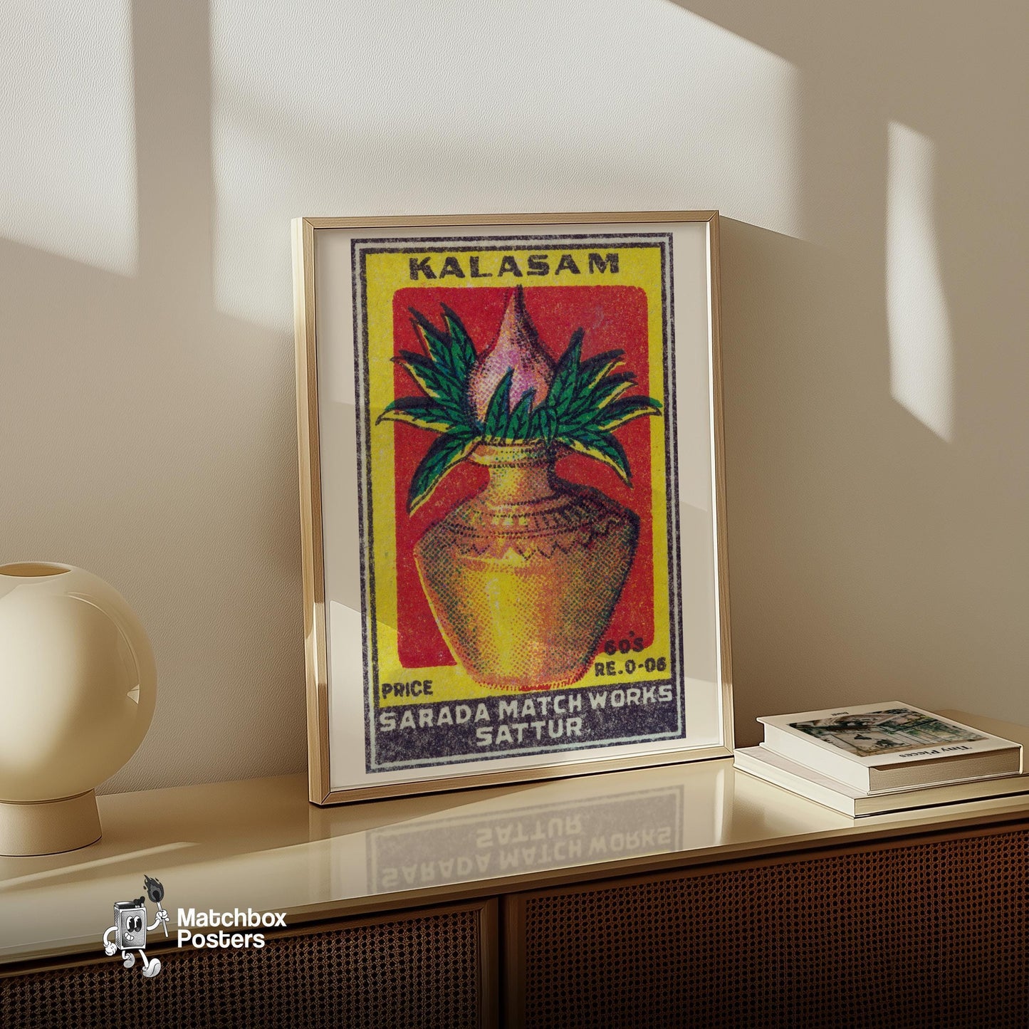 Decorative Pot with Leaves - vintage matchbox label print - size comparison