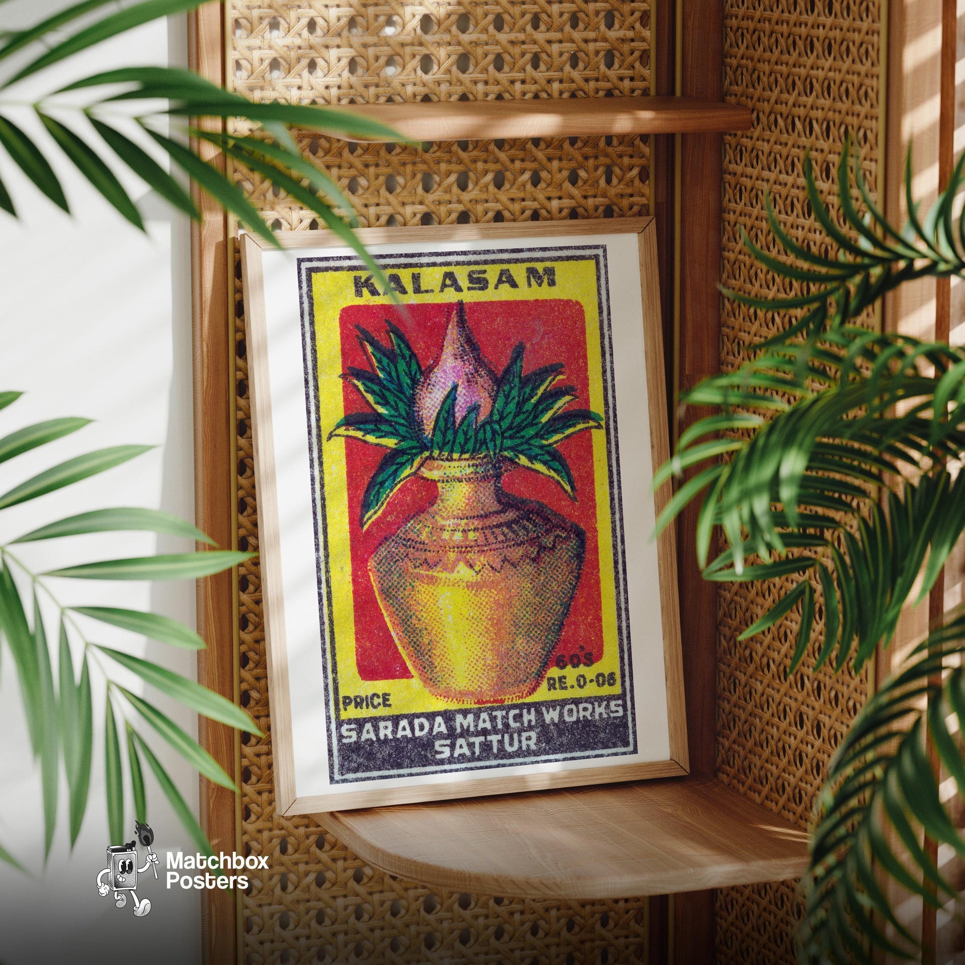 Decorative Pot with Leaves - vintage matchbox label print - office wall