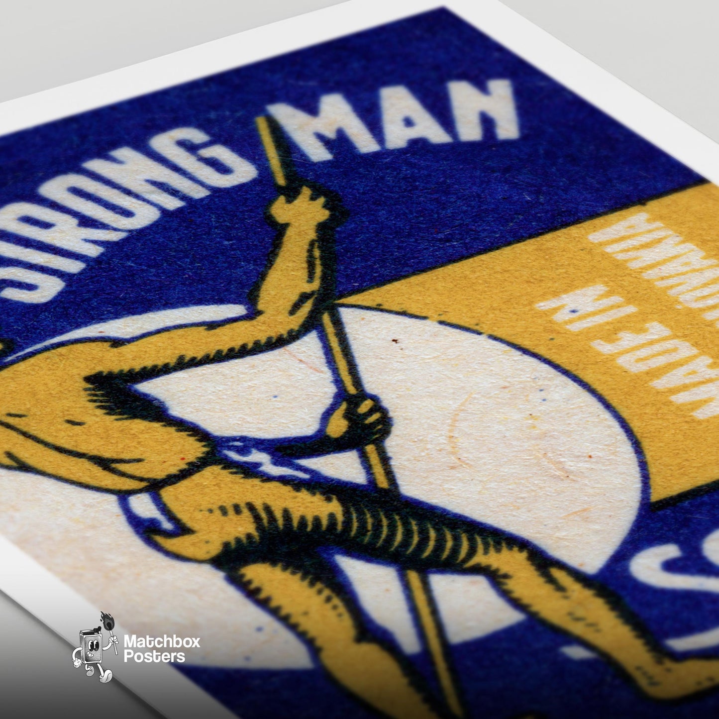 The Strong Man - vintage matchbox label print - close-up detail