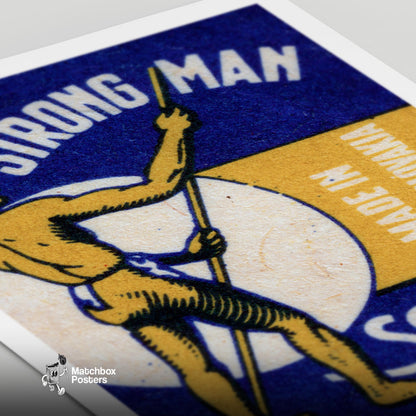 The Strong Man - vintage matchbox label print - close-up detail
