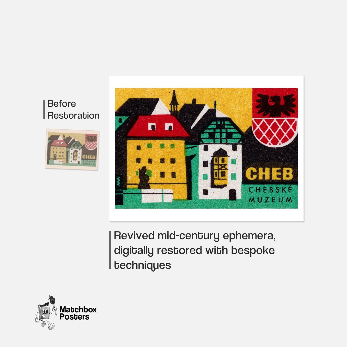 Chebske Museum - vintage matchbox label print - framed wall art preview
