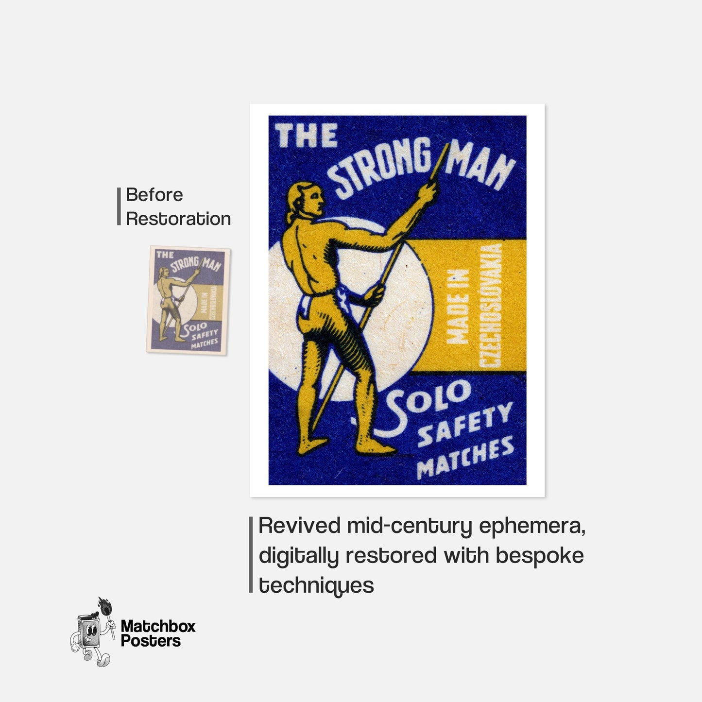 The Strong Man - vintage matchbox label print - framed wall art preview