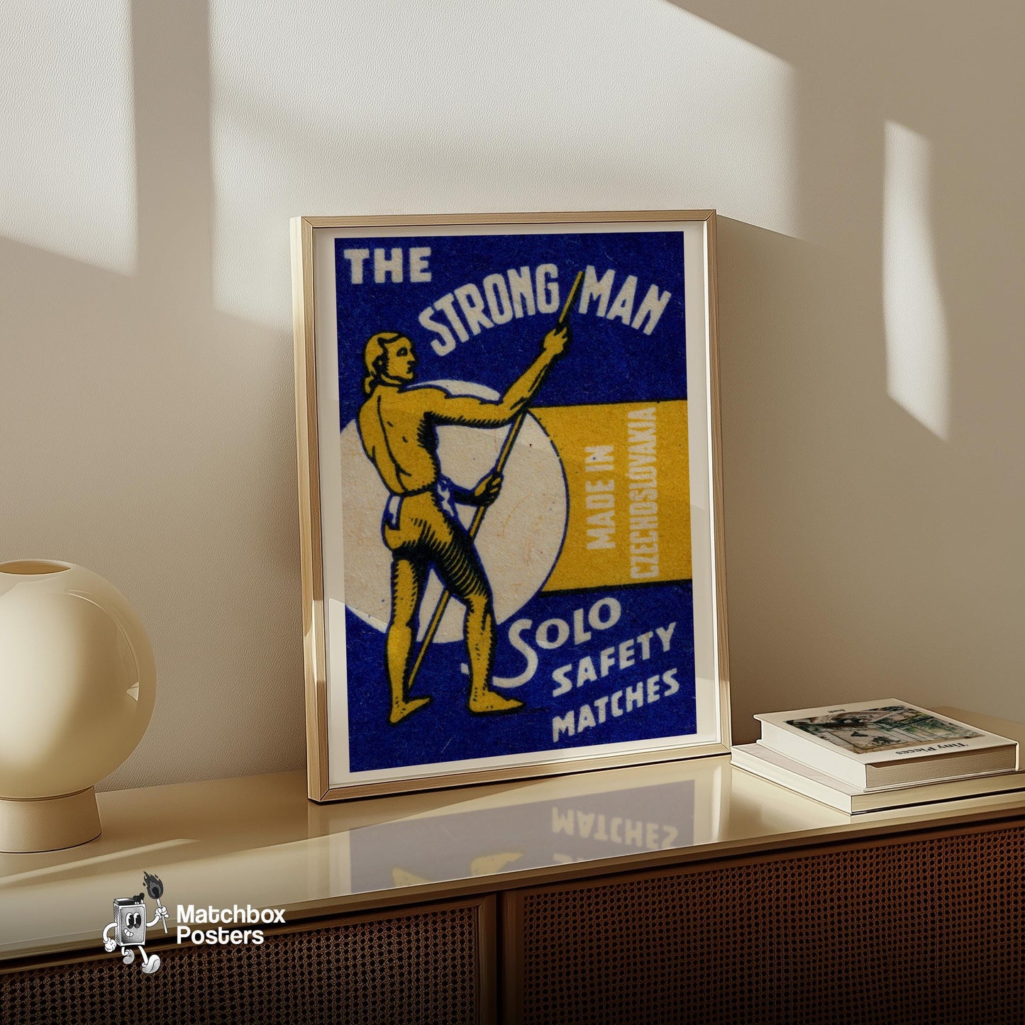 The Strong Man - vintage matchbox label print - size comparison