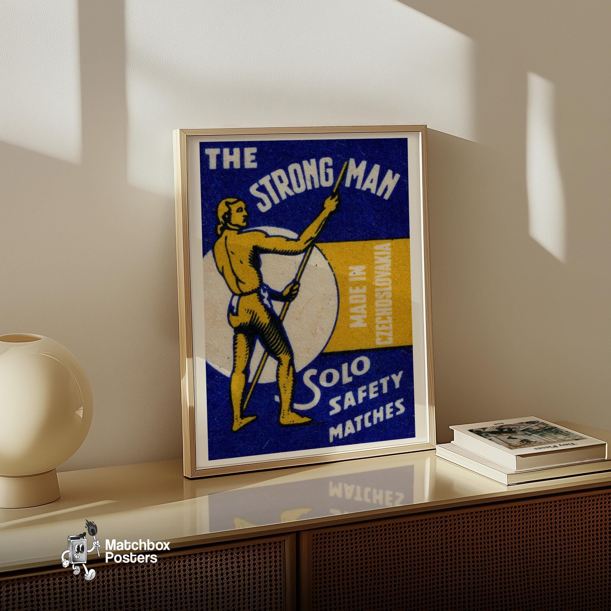 The Strong Man - vintage matchbox label print - size comparison