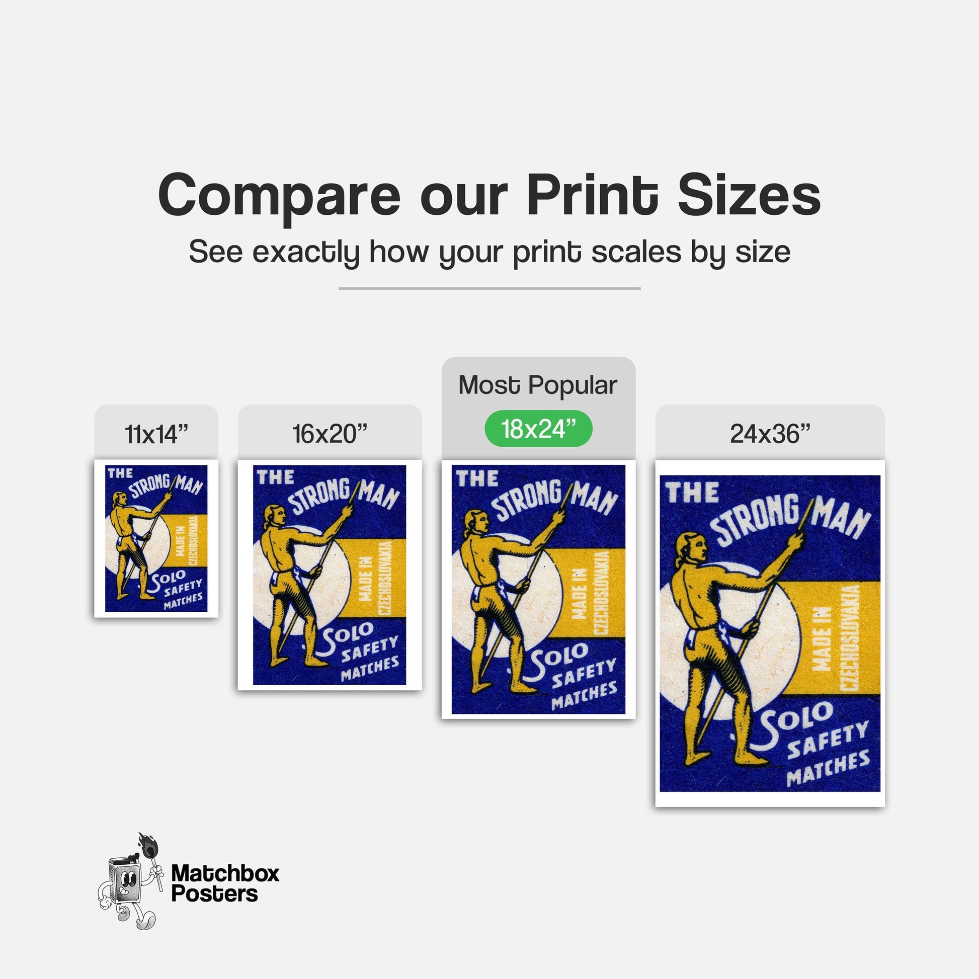 The Strong Man - vintage matchbox label print - gallery wall preview