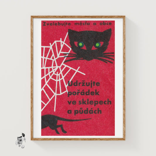 Black Cat - vintage matchbox label print
