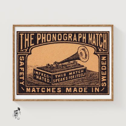 Phonograph - vintage matchbox label print