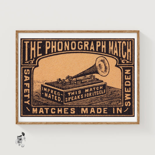 Phonograph - vintage matchbox label print