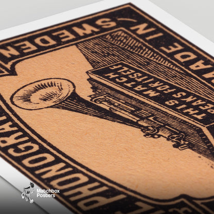 Phonograph - vintage matchbox label print - close-up detail