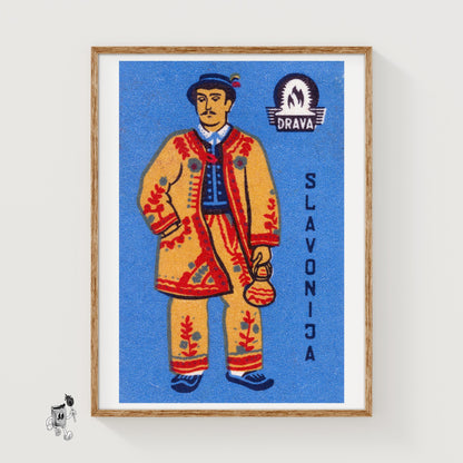Slovenian Man - vintage matchbox label print