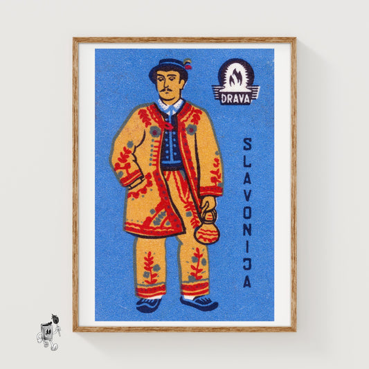 Slovenian Man - vintage matchbox label print