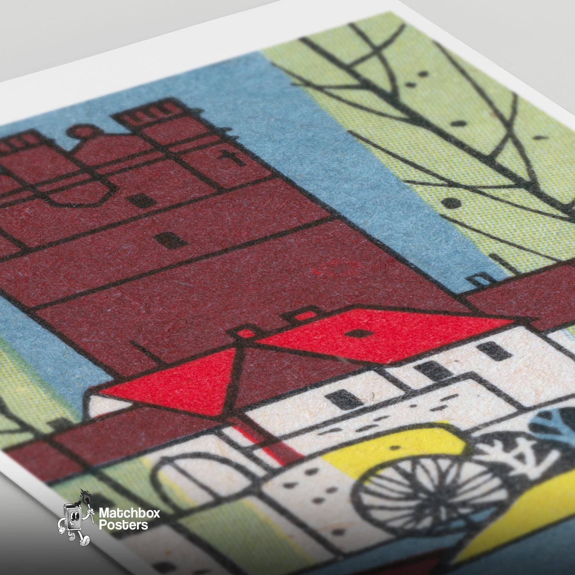 Red Castle Tower - vintage matchbox label print - close-up detail