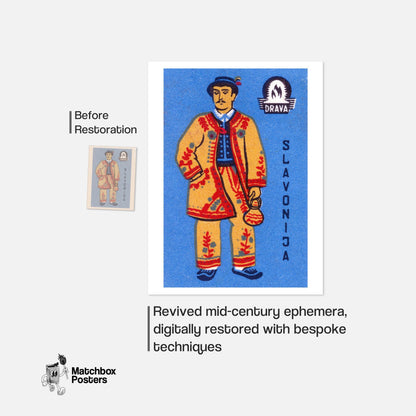 Slovenian Man - vintage matchbox label print - framed wall art preview