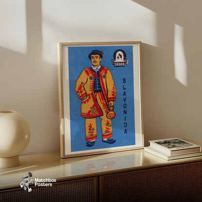 Slovenian Man - vintage matchbox label print - size comparison