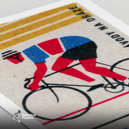 Cyclist - vintage matchbox label print - close-up detail