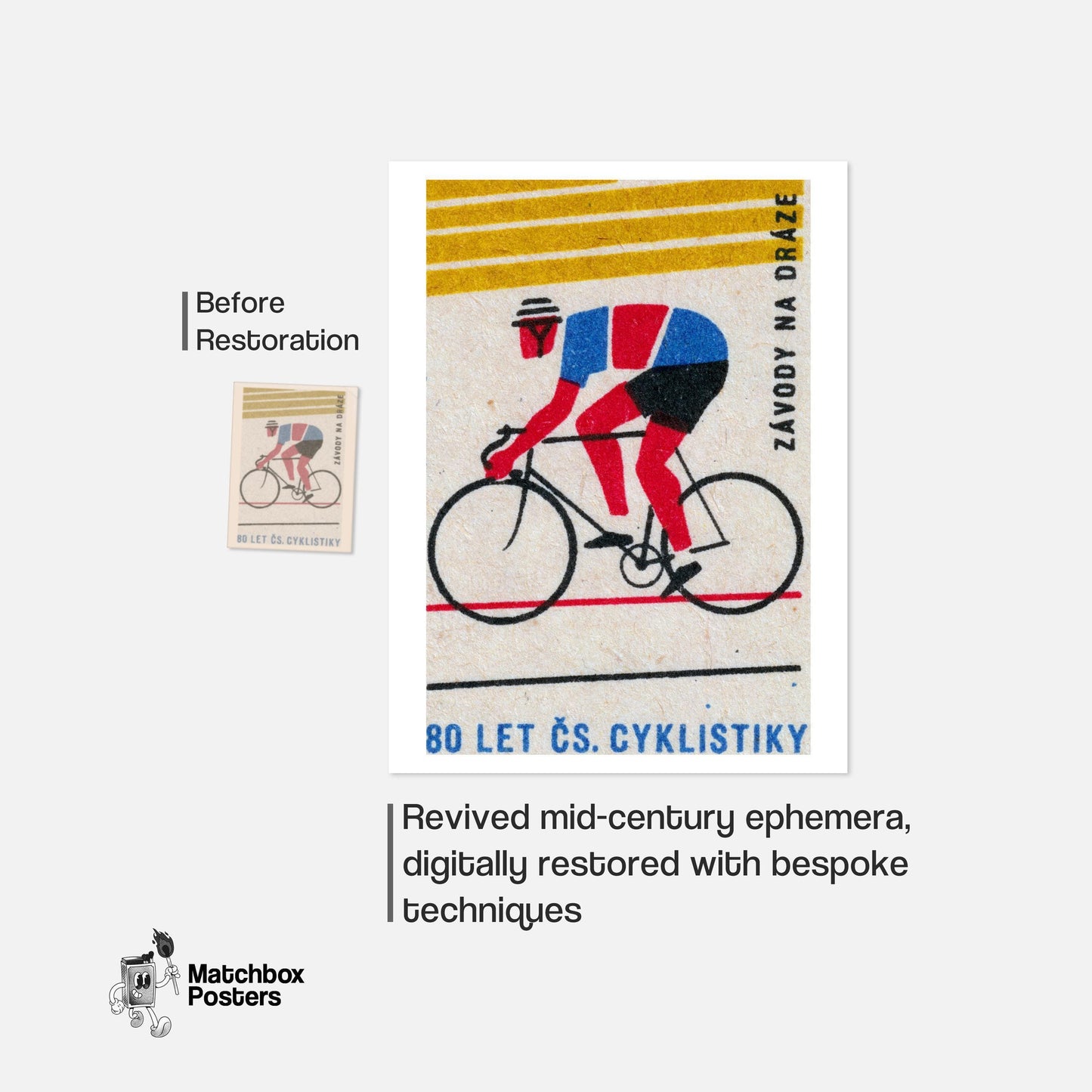 Cyclist - vintage matchbox label print - framed wall art preview