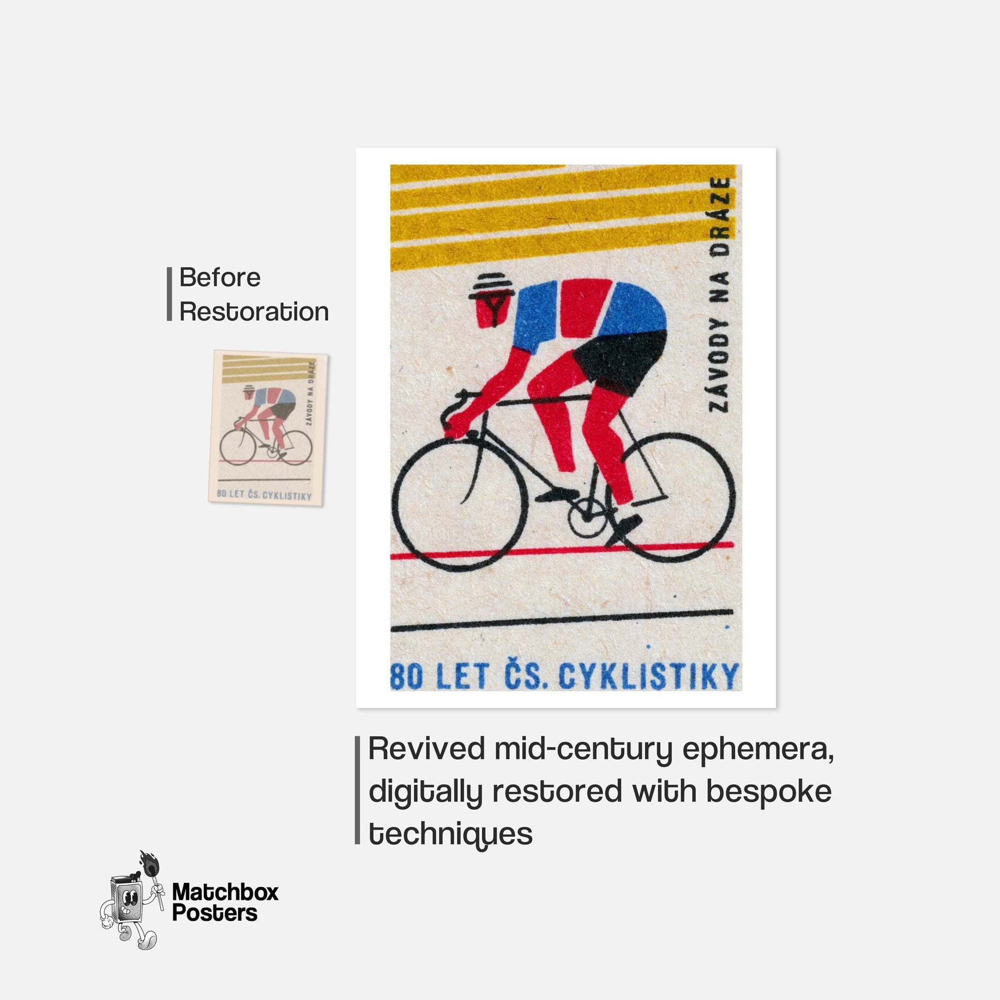 Cyclist - vintage matchbox label print - framed wall art preview