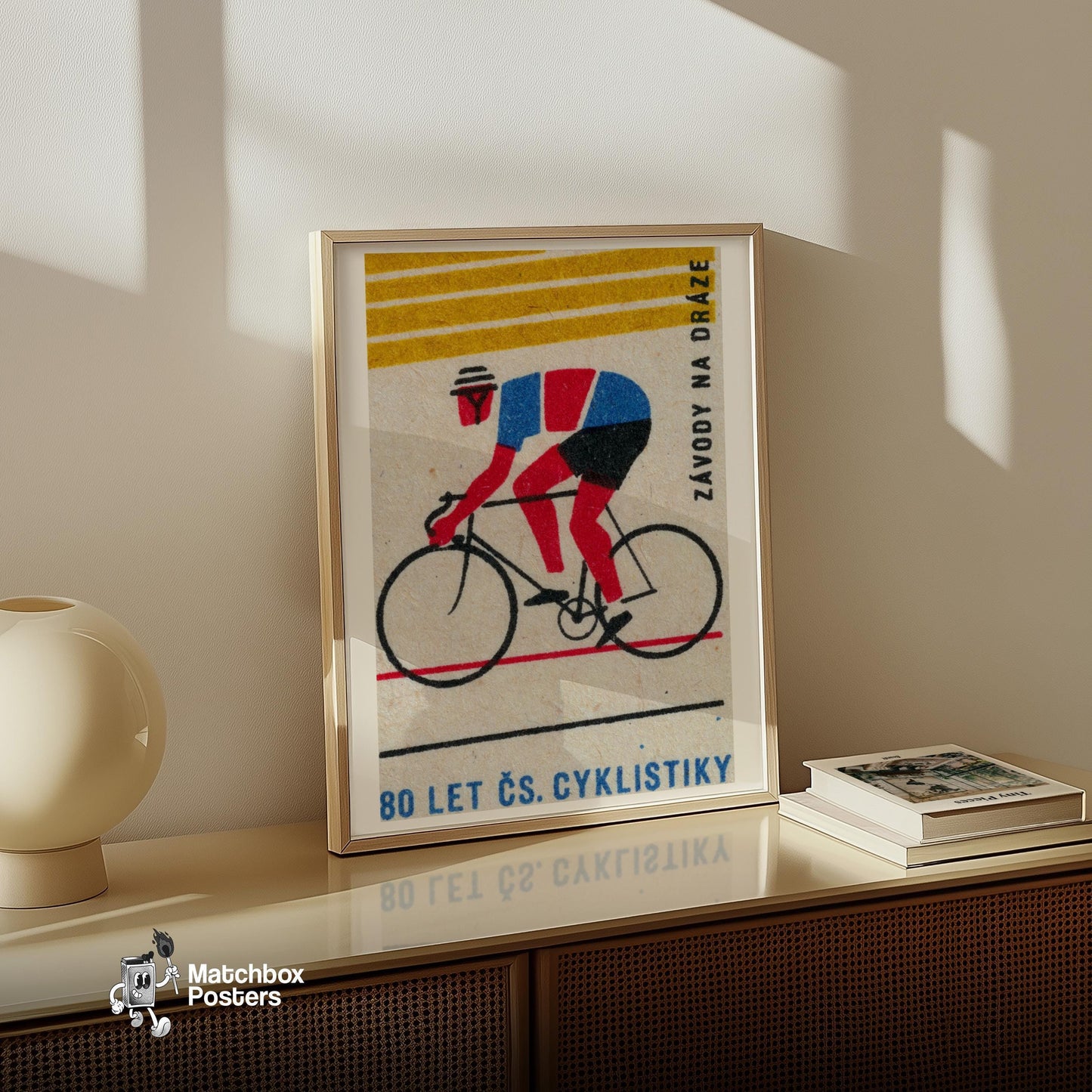 Cyclist - vintage matchbox label print - size comparison