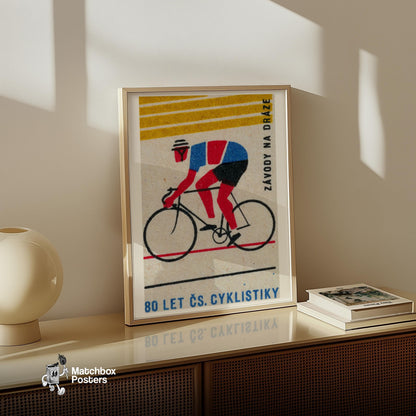 Cyclist - vintage matchbox label print - size comparison