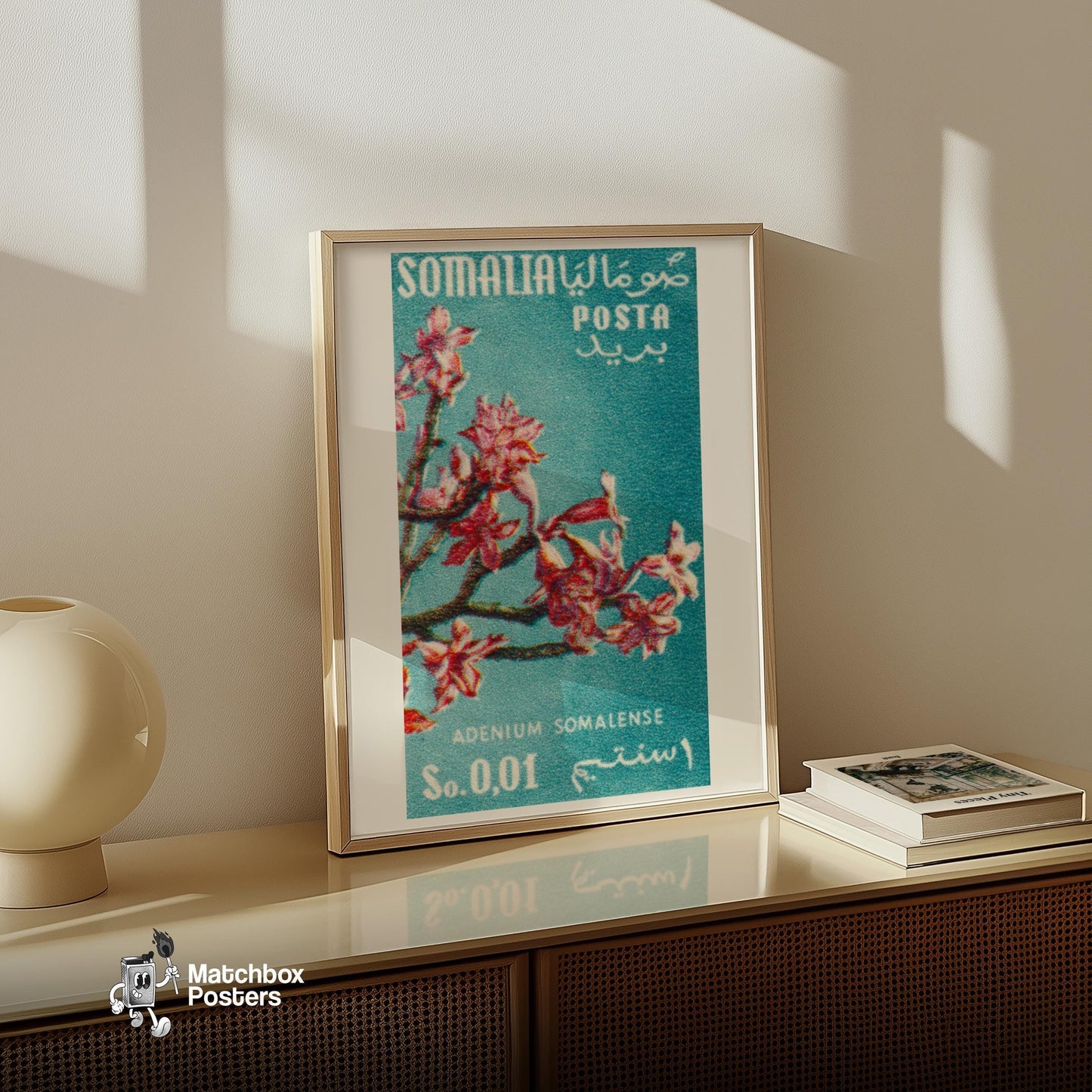 Adenium Flower - vintage matchbox label print - size comparison