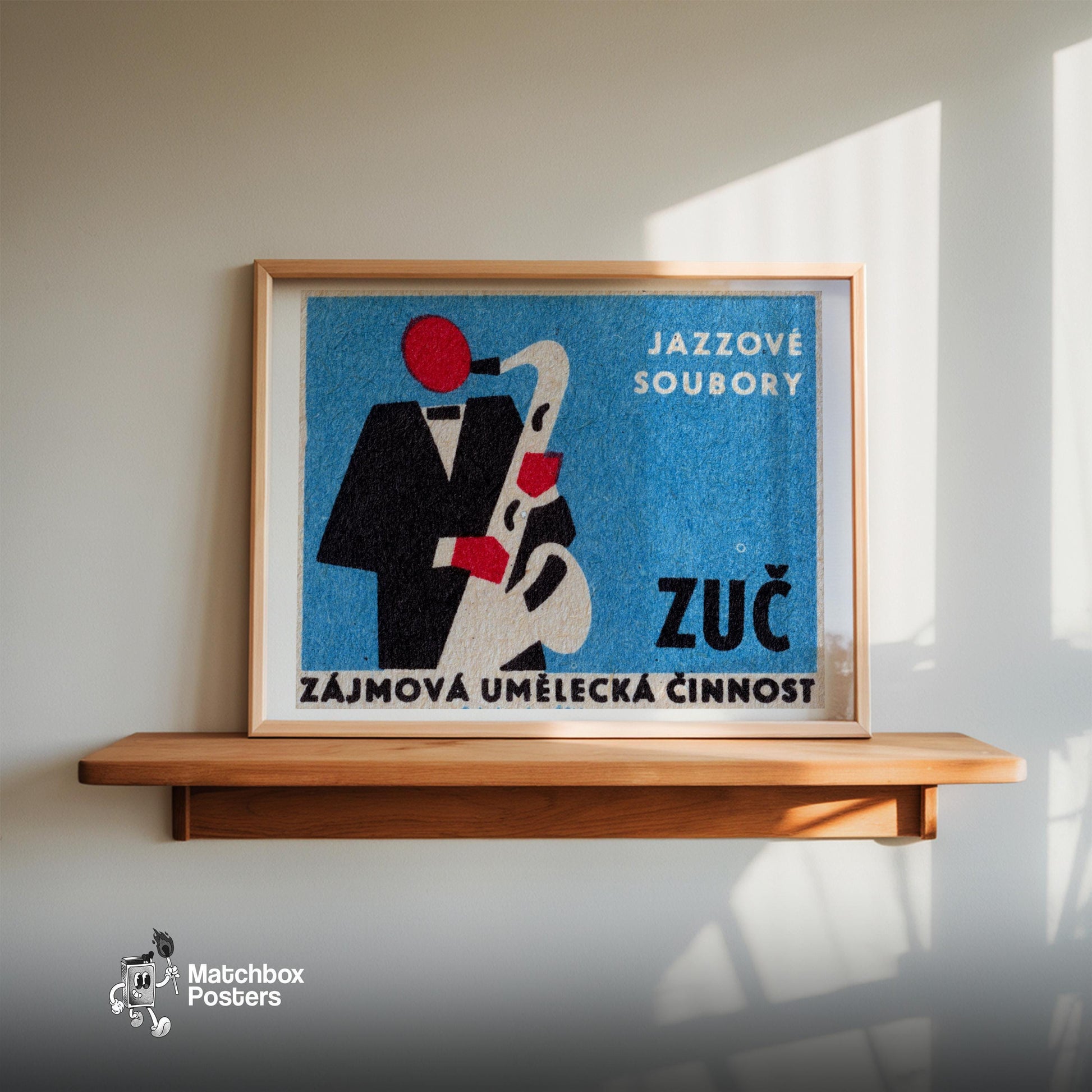 Saxophone Player - vintage matchbox label print - size comparison