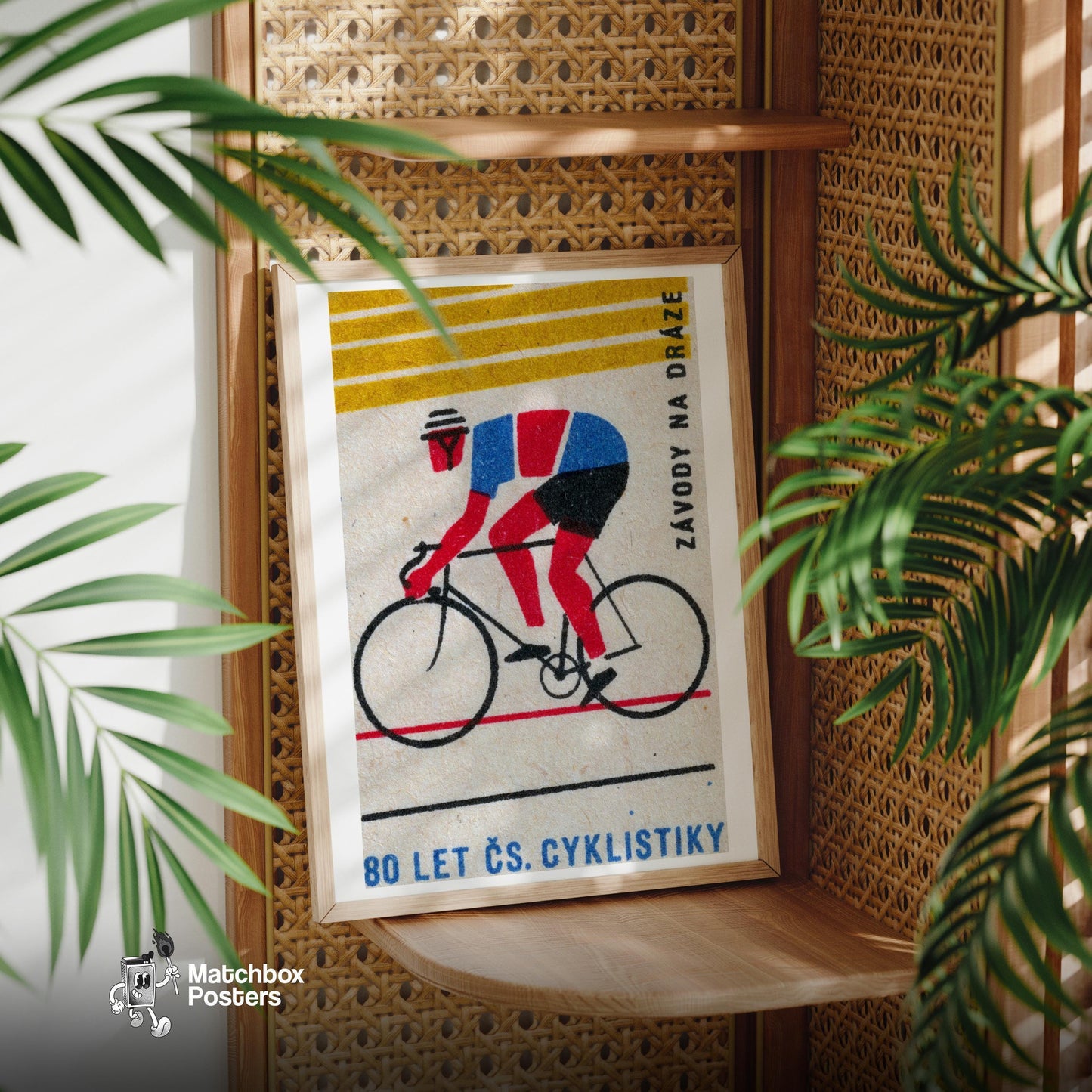 Cyclist - vintage matchbox label print - office wall