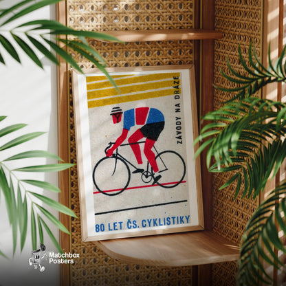 Cyclist - vintage matchbox label print - office wall