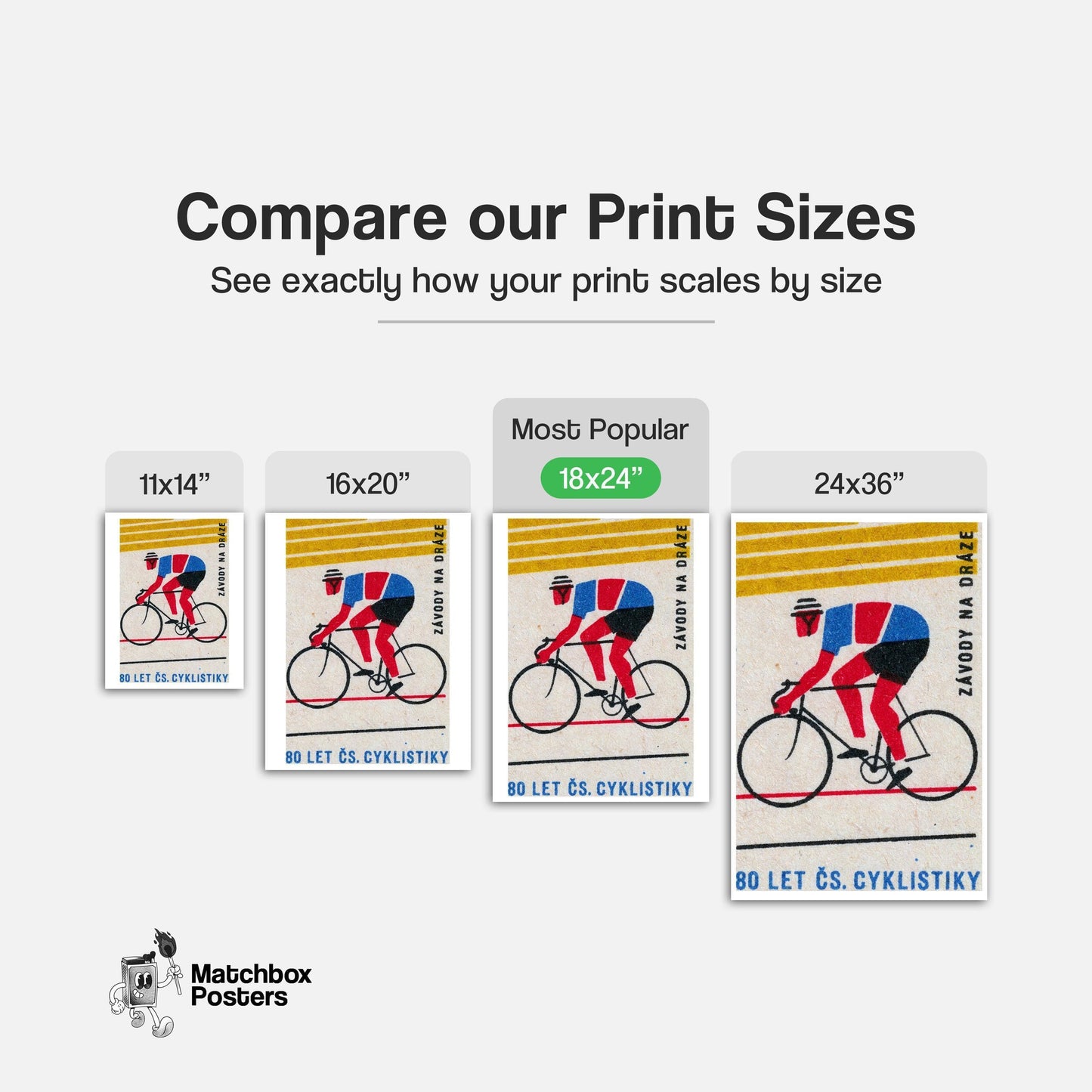 Cyclist - vintage matchbox label print - gallery wall preview