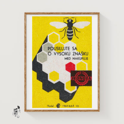 Bee and Honeycomb - vintage matchbox label print