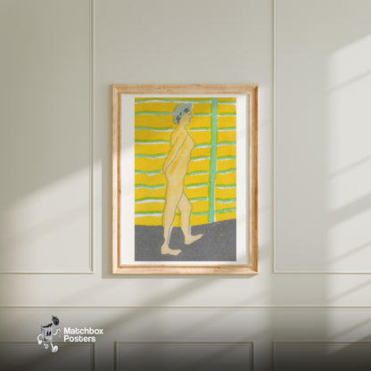 Walking Woman - vintage matchbox label print - bedroom mockup