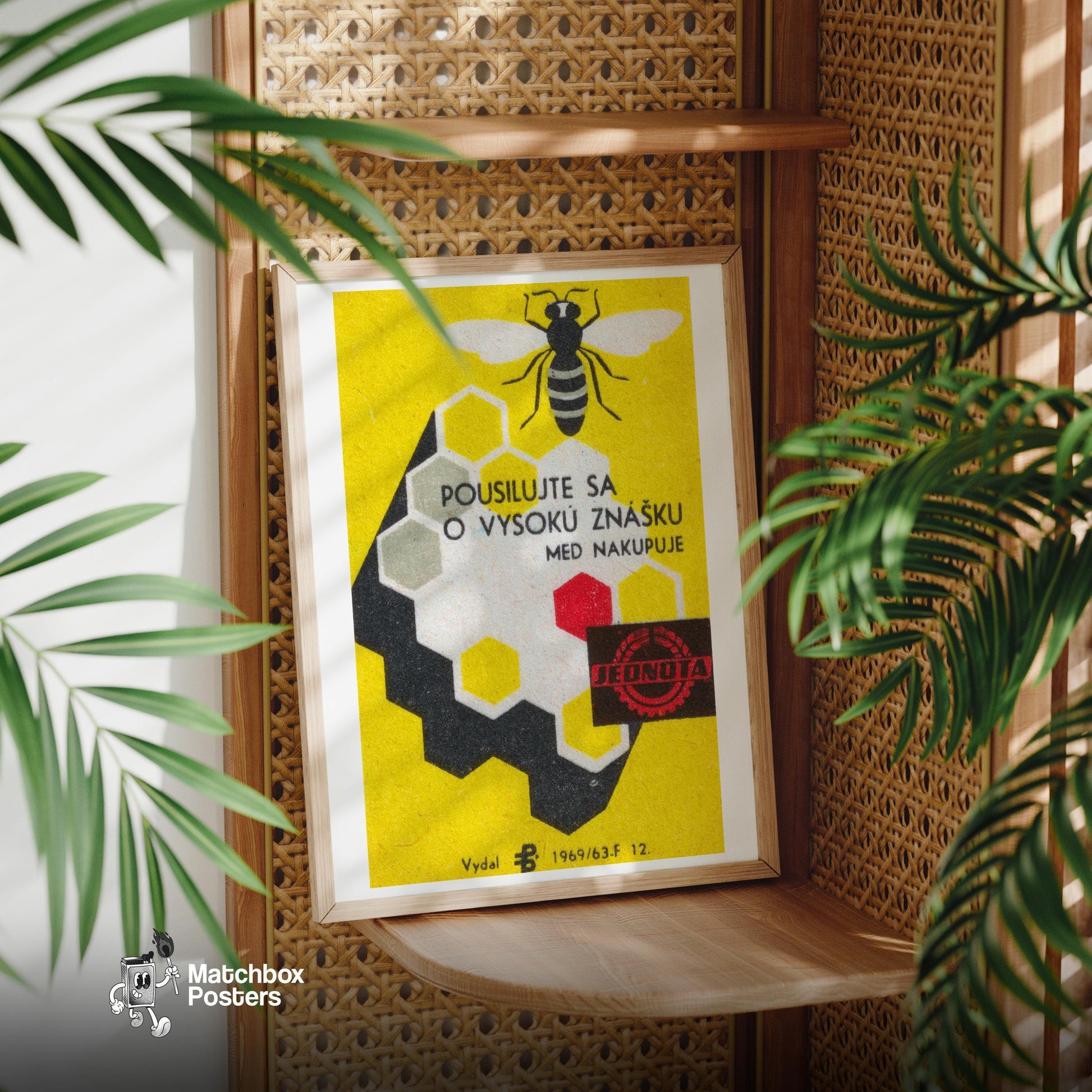 Bee and Honeycomb - vintage matchbox label print - office wall