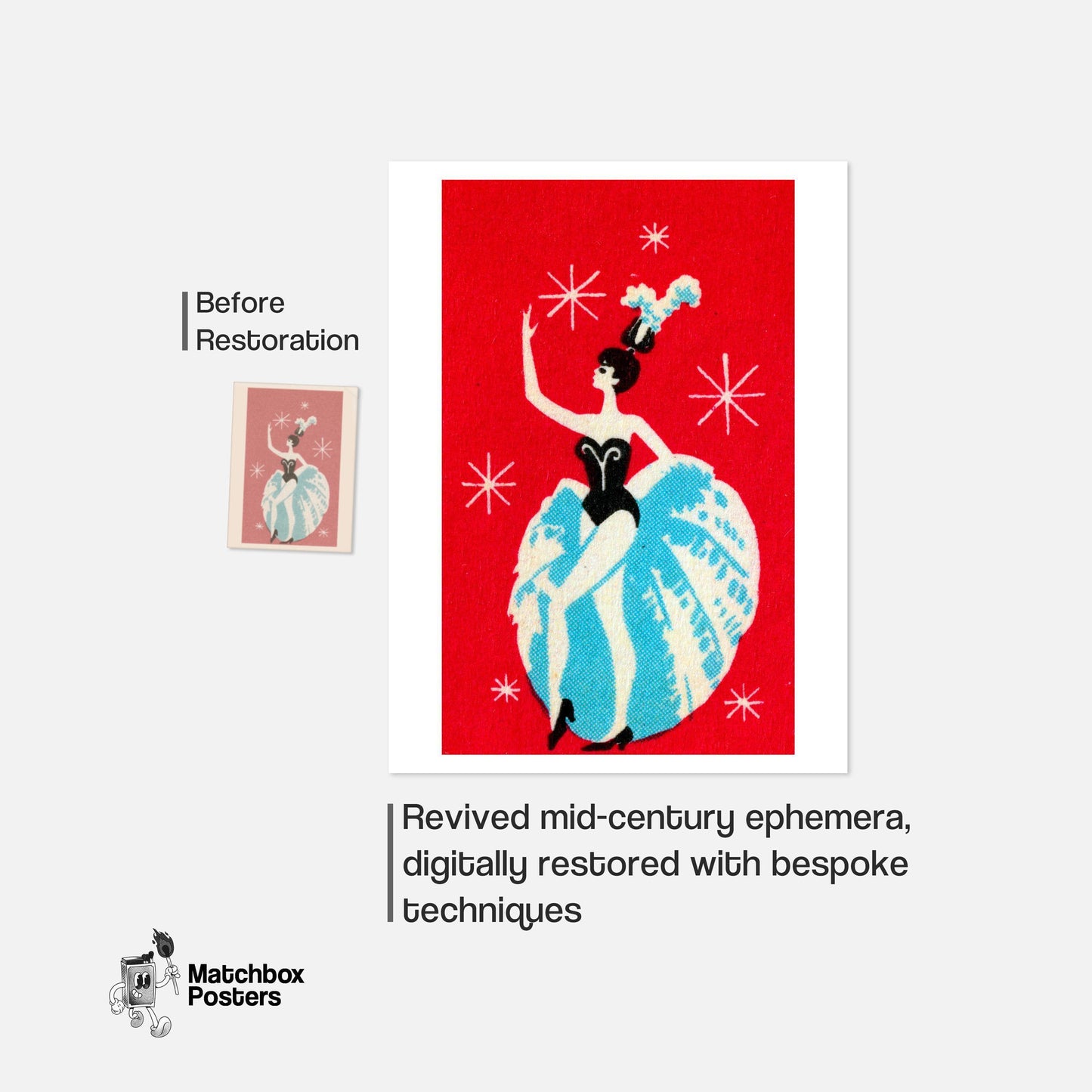 Dancer - vintage matchbox label print - framed wall art preview