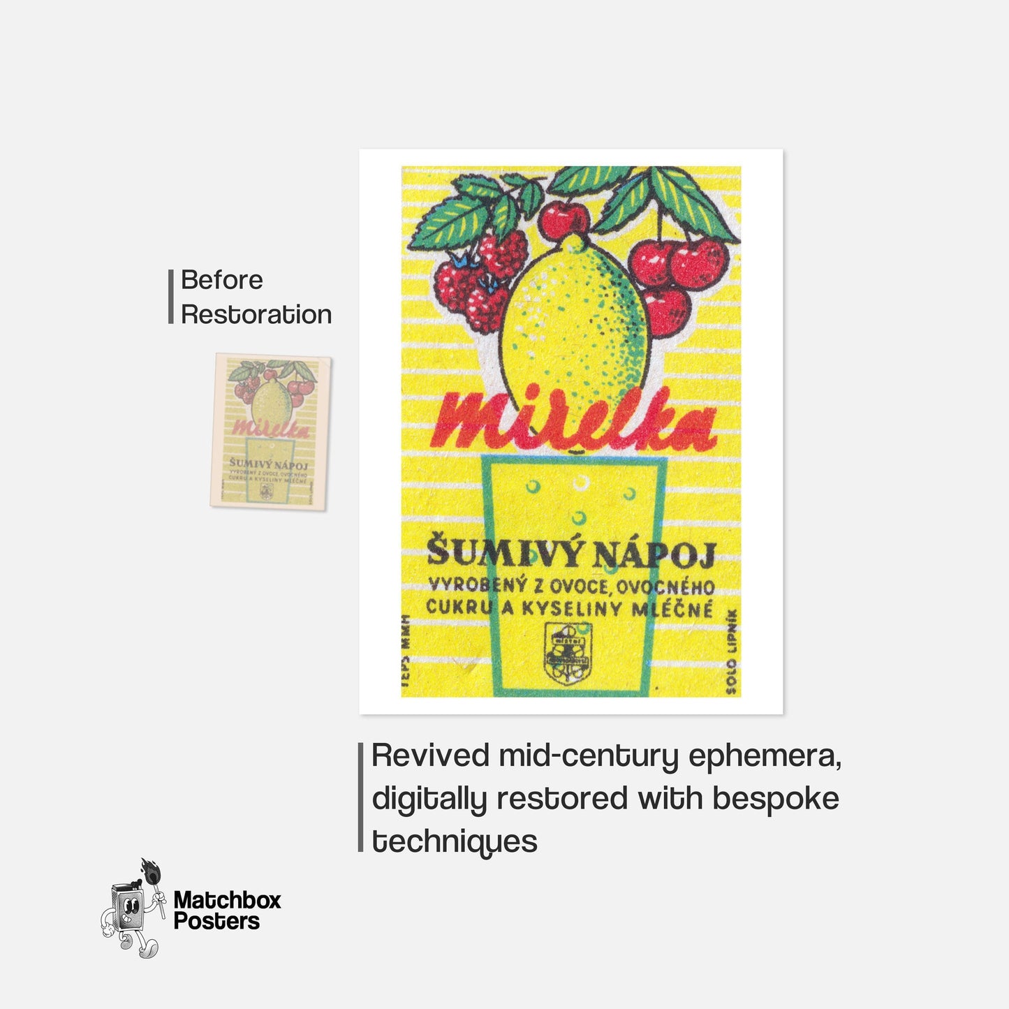 Lemon, Raspberry, Cherry - vintage matchbox label print - framed wall art preview