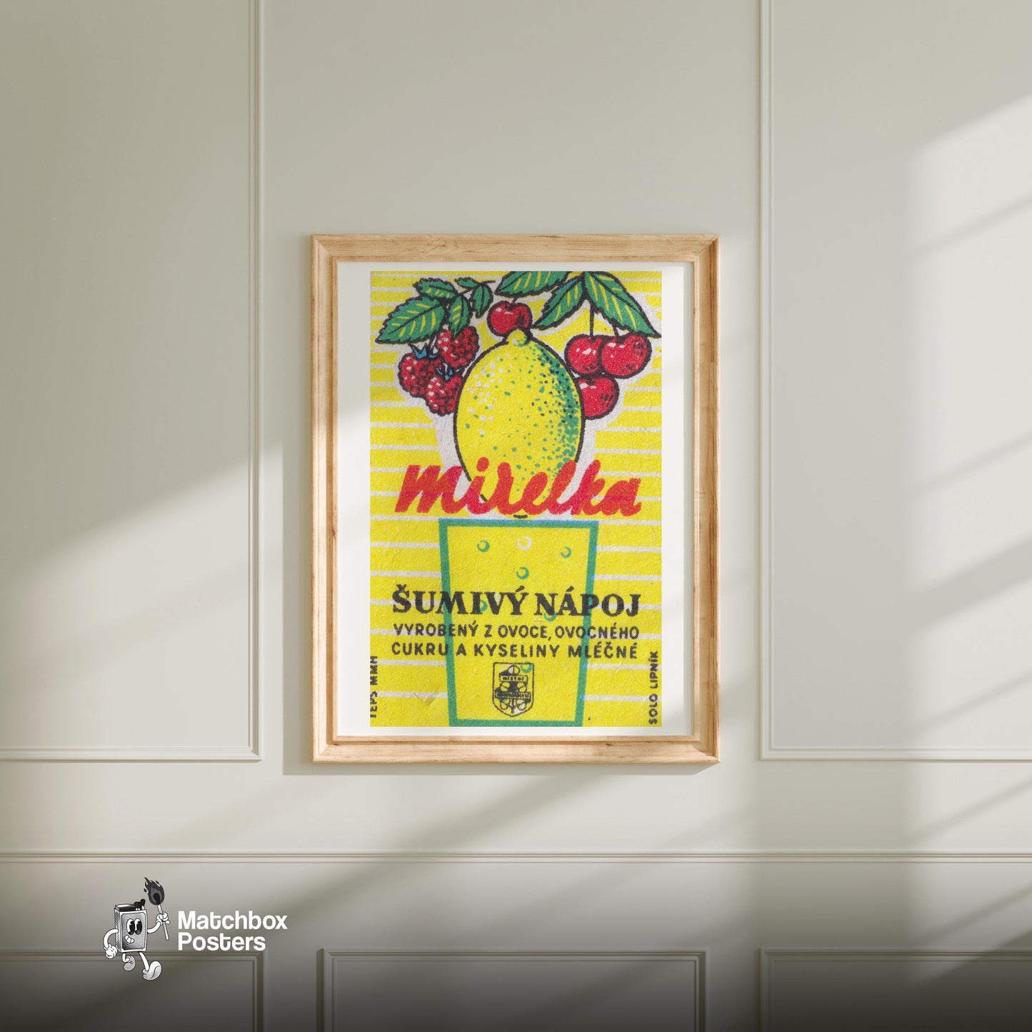 Lemon, Raspberry, Cherry - vintage matchbox label print - bedroom mockup