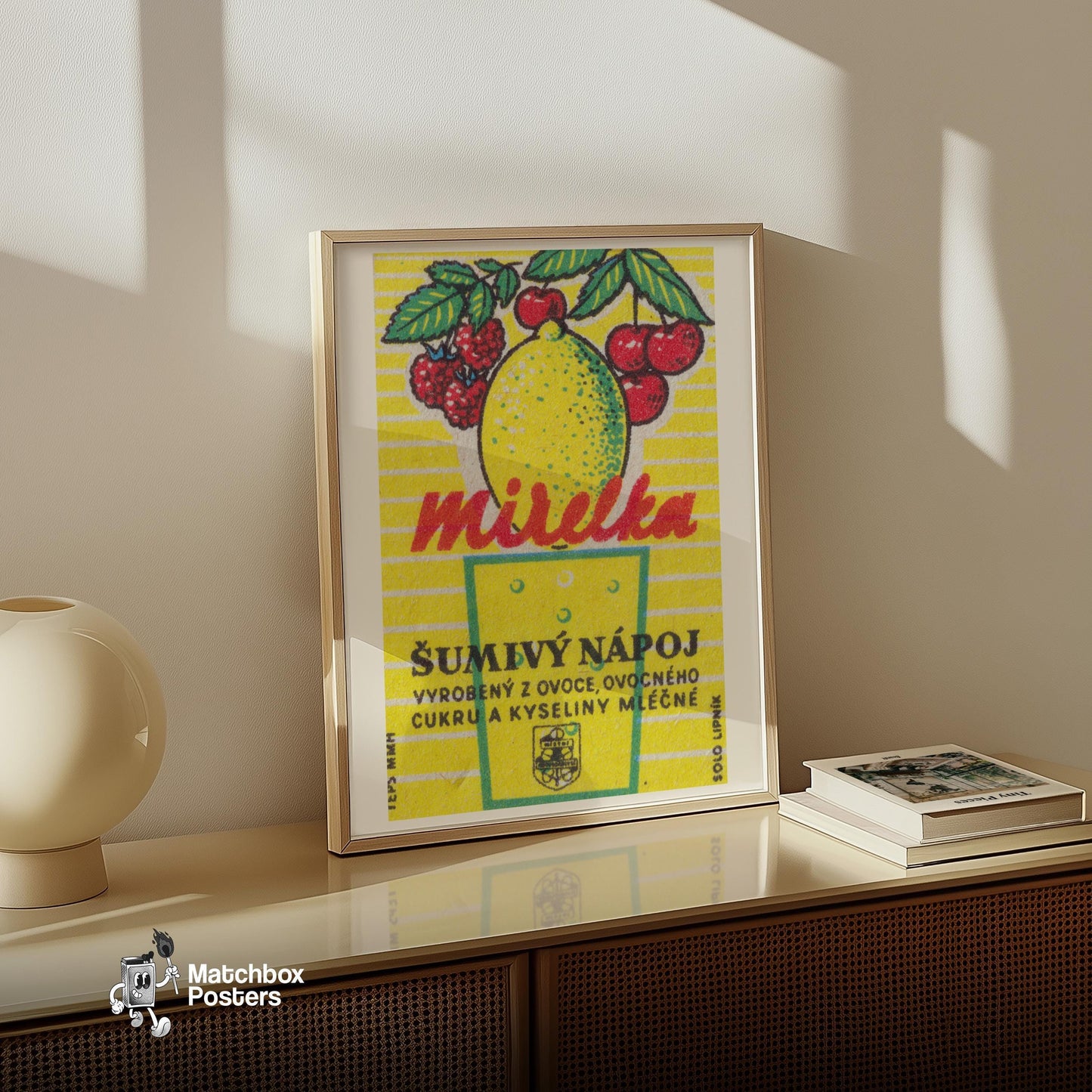 Lemon, Raspberry, Cherry - vintage matchbox label print - size comparison