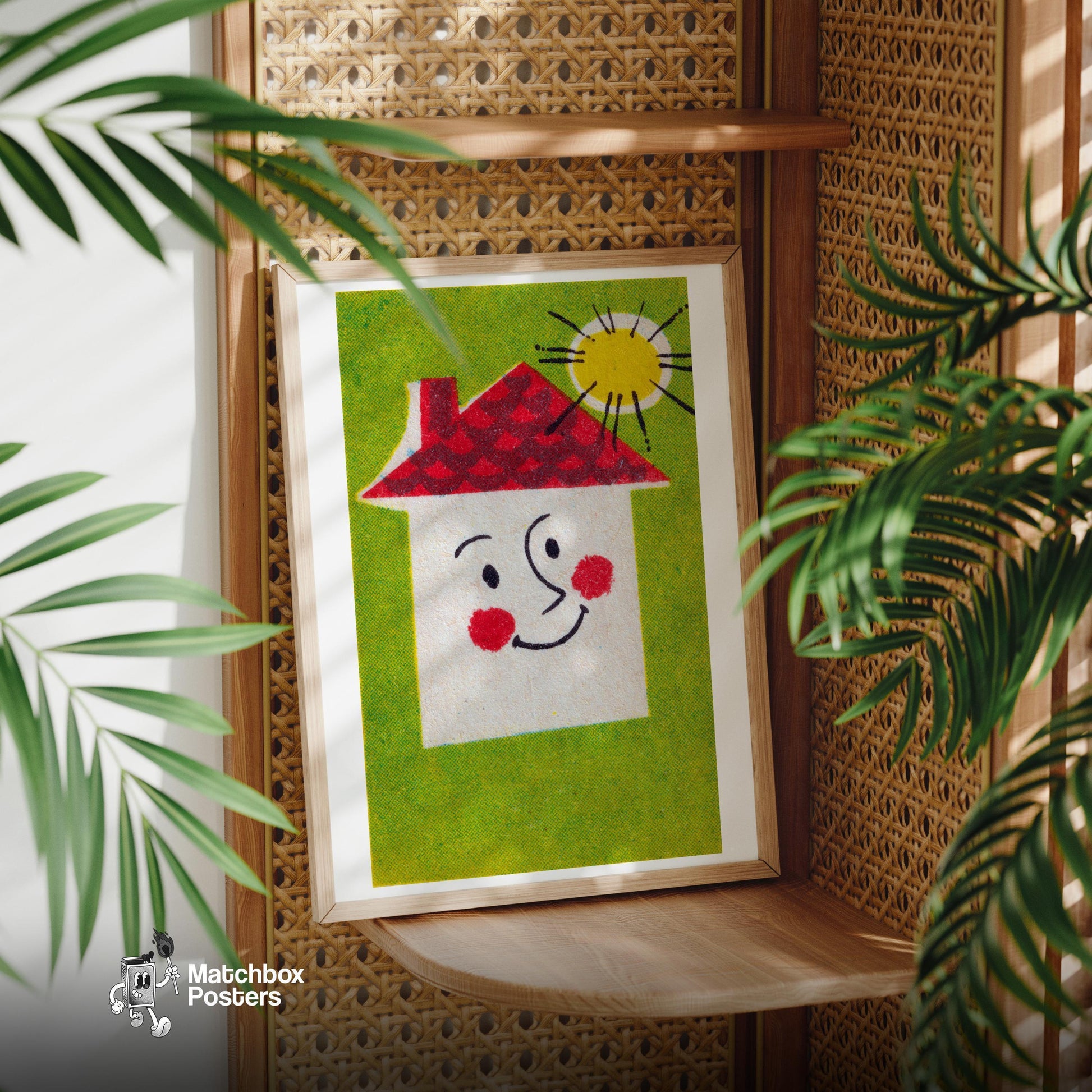 Smiling House - vintage matchbox label print - office wall