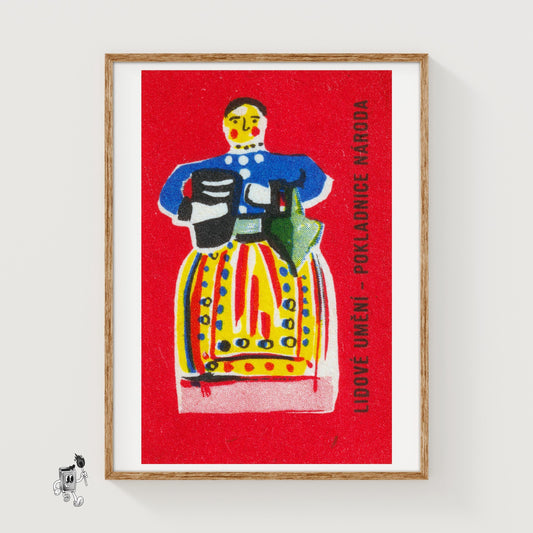 Folk Woman - vintage matchbox label print