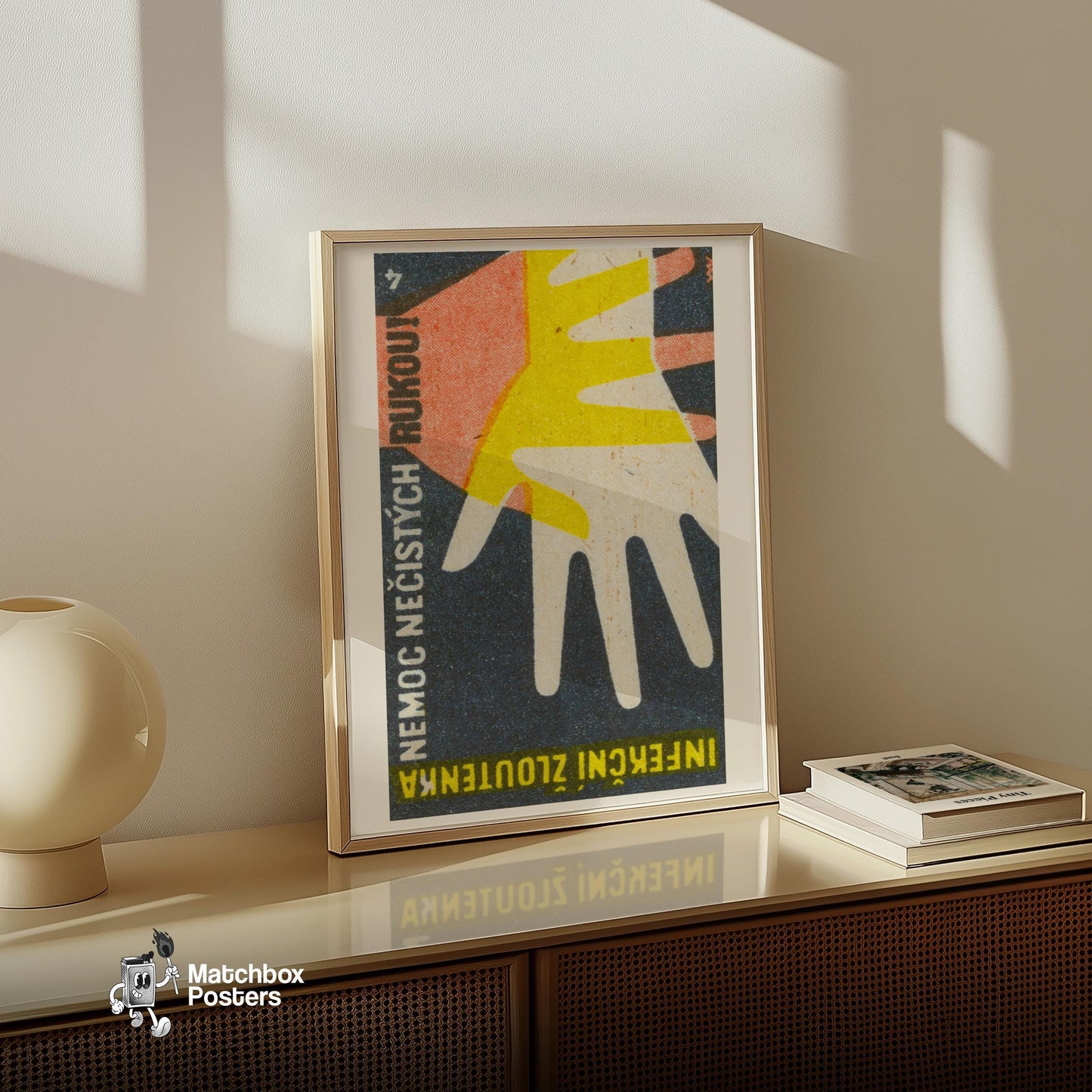 Overlapping Hands - vintage matchbox label print - size comparison