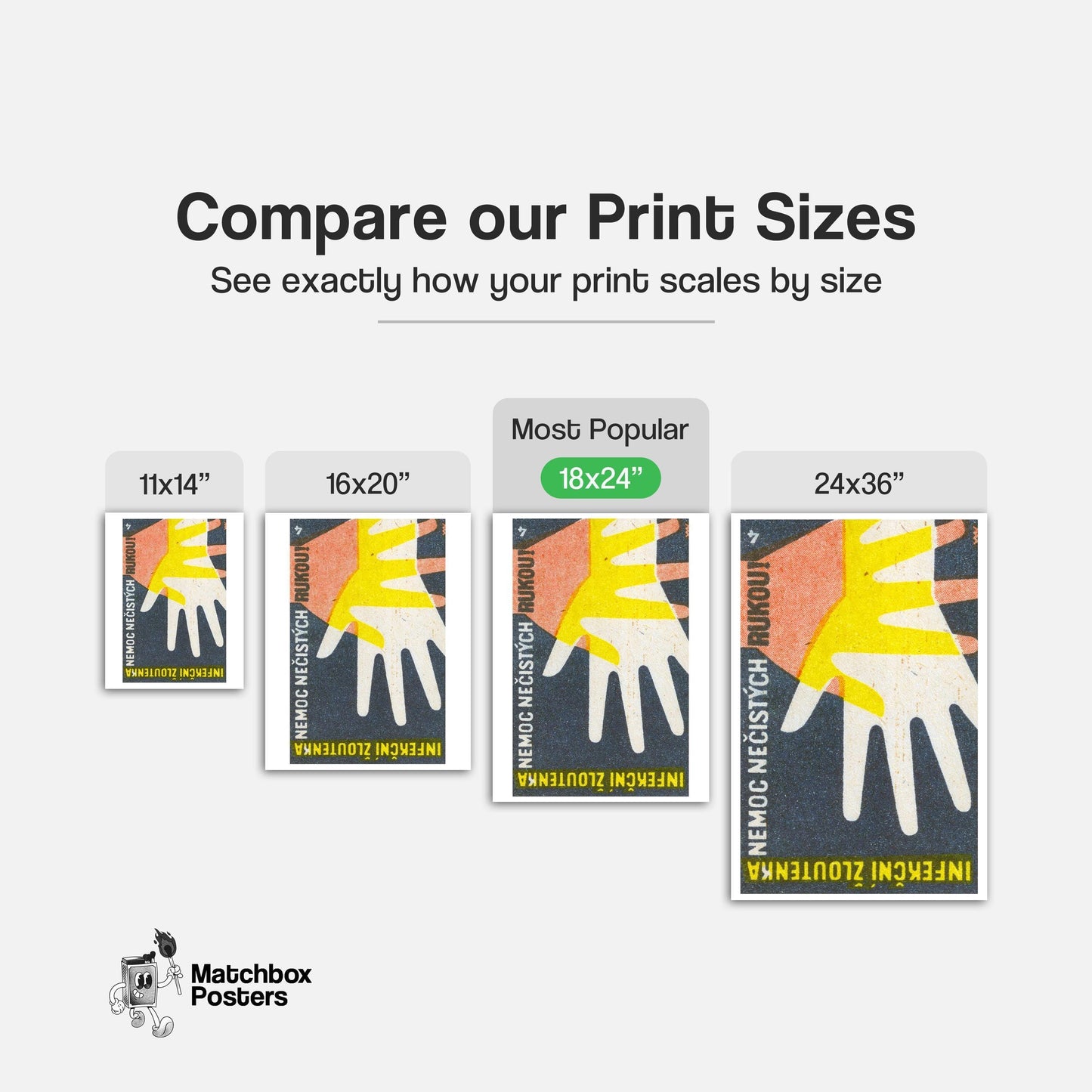 Overlapping Hands - vintage matchbox label print - gallery wall preview