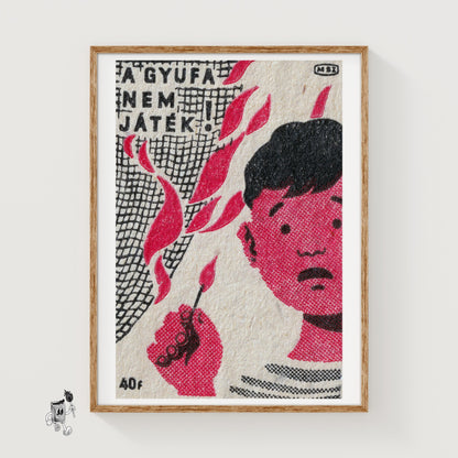 Child with Lit Match - vintage matchbox label print