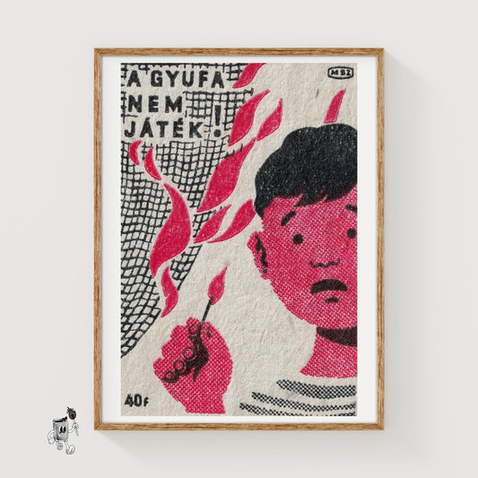 Child with Lit Match - vintage matchbox label print